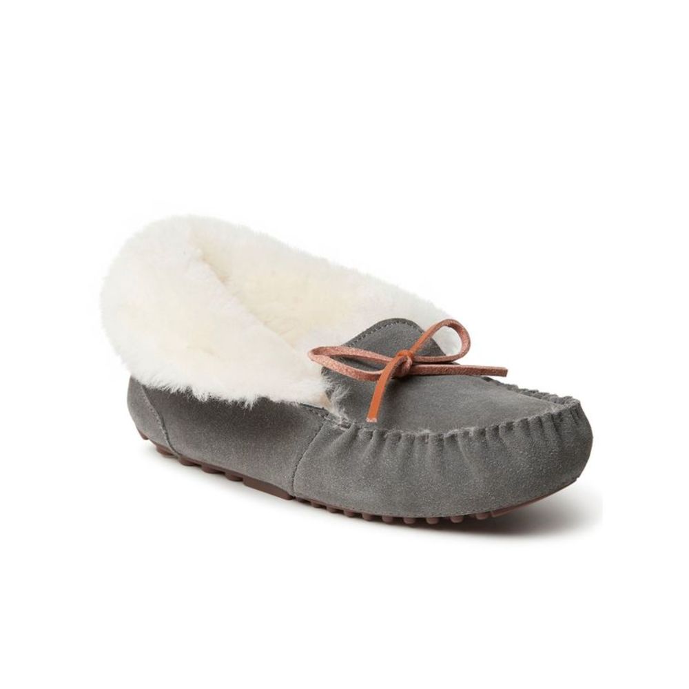 FIRESIDE BY DEARFOAMS Womens Gray Moc Toe Slip Resistant Brisbane Slippers 8